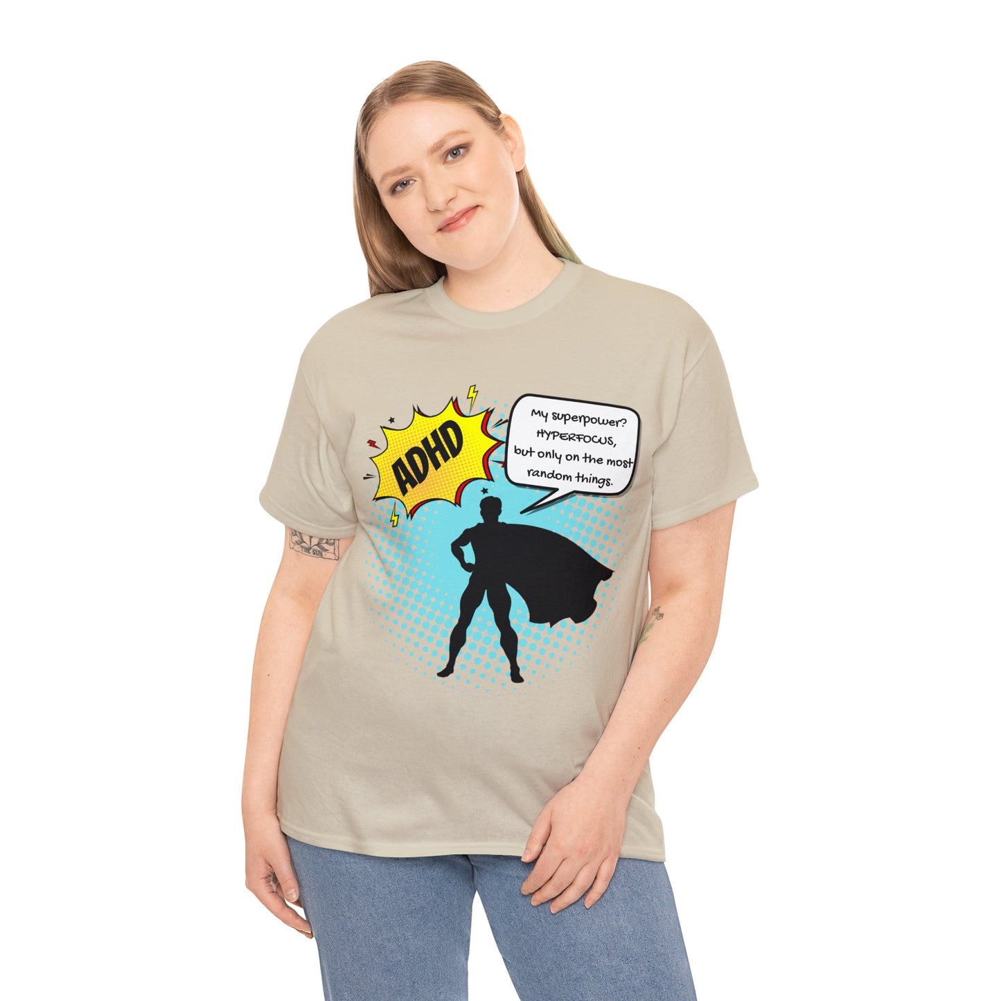 ADHD Superpower Unisex Tee - Embrace Hyperfocus with Humor! (Male Superhero)