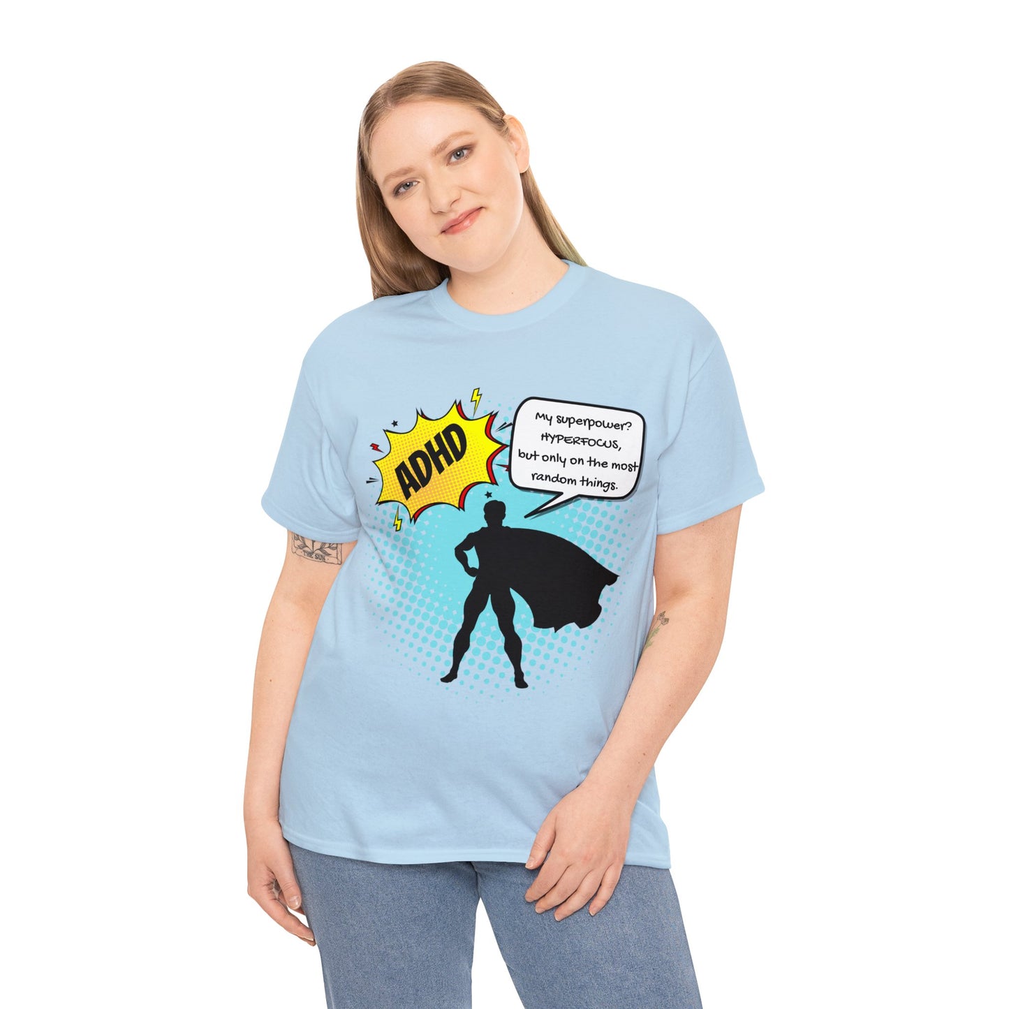 ADHD Superpower Unisex Tee - Embrace Hyperfocus with Humor! (Male Superhero)