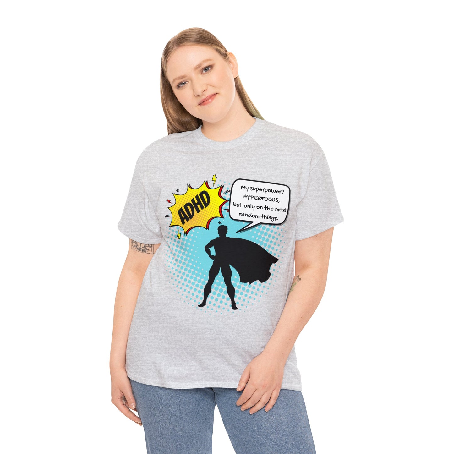 ADHD Superpower Unisex Tee - Embrace Hyperfocus with Humor! (Male Superhero)