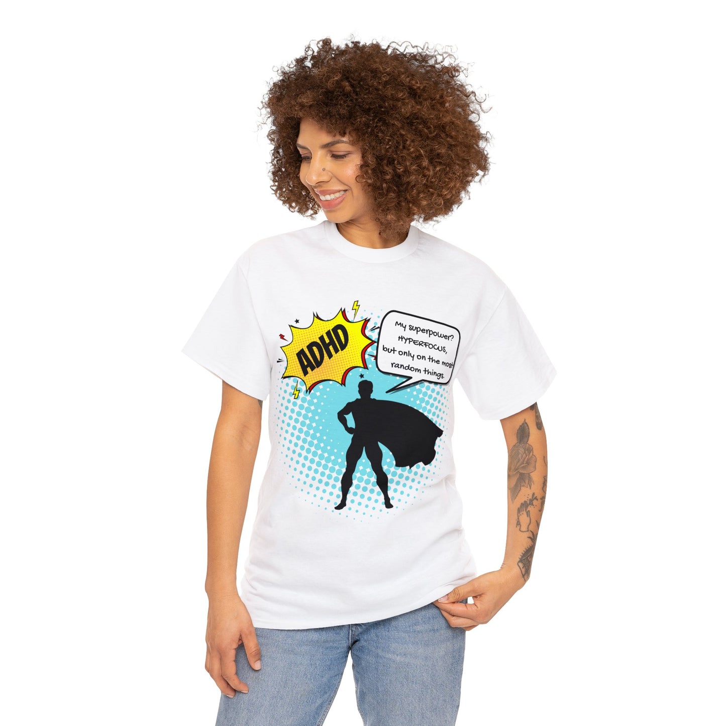 ADHD Superpower Unisex Tee - Embrace Hyperfocus with Humor! (Male Superhero)