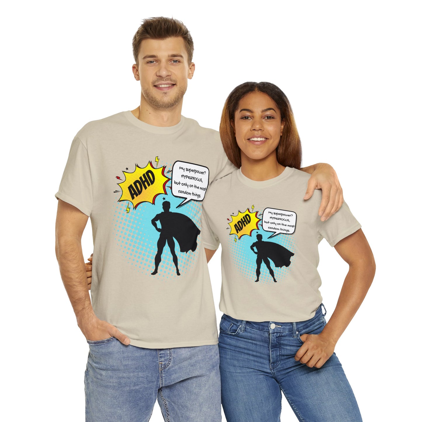 ADHD Superpower Unisex Tee - Embrace Hyperfocus with Humor! (Male Superhero)