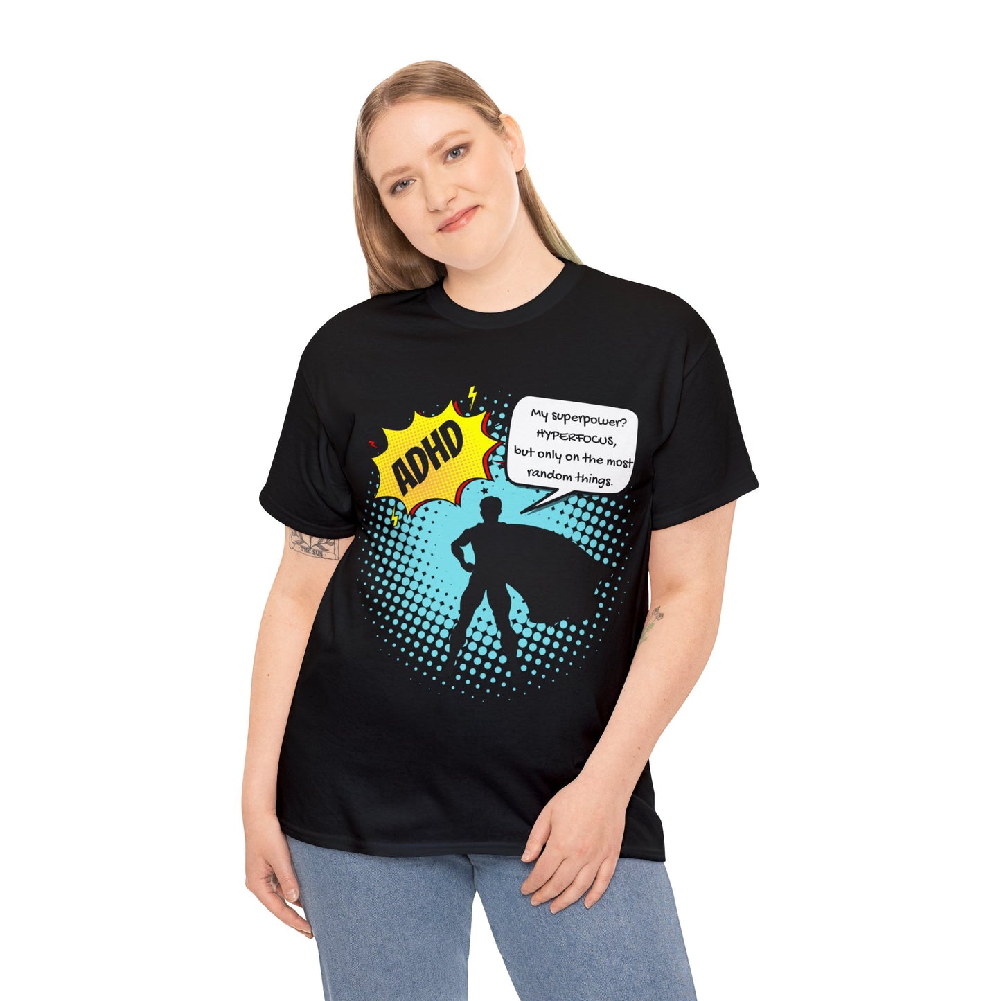 ADHD Superpower Unisex Tee - Embrace Hyperfocus with Humor! (Male Superhero)