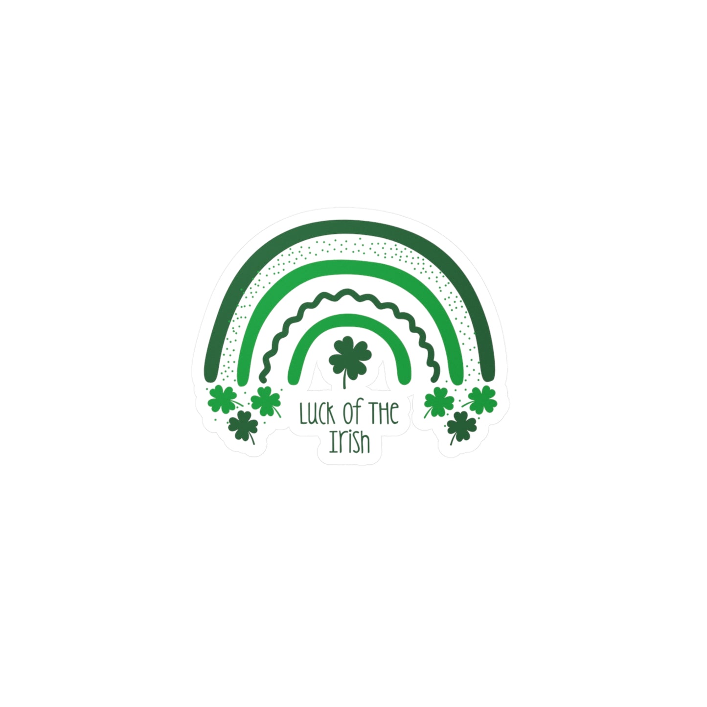 Embrace the Charm: 'Luck of the Irish' Sticker with Green Rainbow and 4 Leaf Clovers - Durable, Water-Resistant, and Removable!