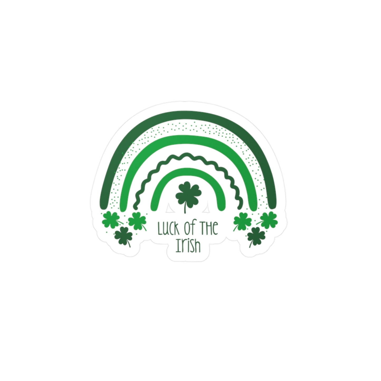 Embrace the Charm: 'Luck of the Irish' Sticker with Green Rainbow and 4 Leaf Clovers - Durable, Water-Resistant, and Removable!
