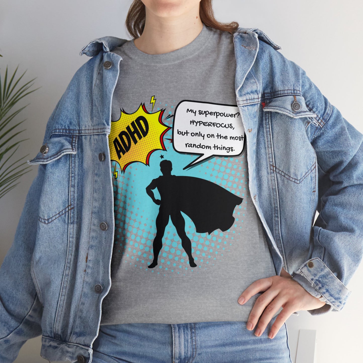 ADHD Superpower Unisex Tee - Embrace Hyperfocus with Humor! (Male Superhero)