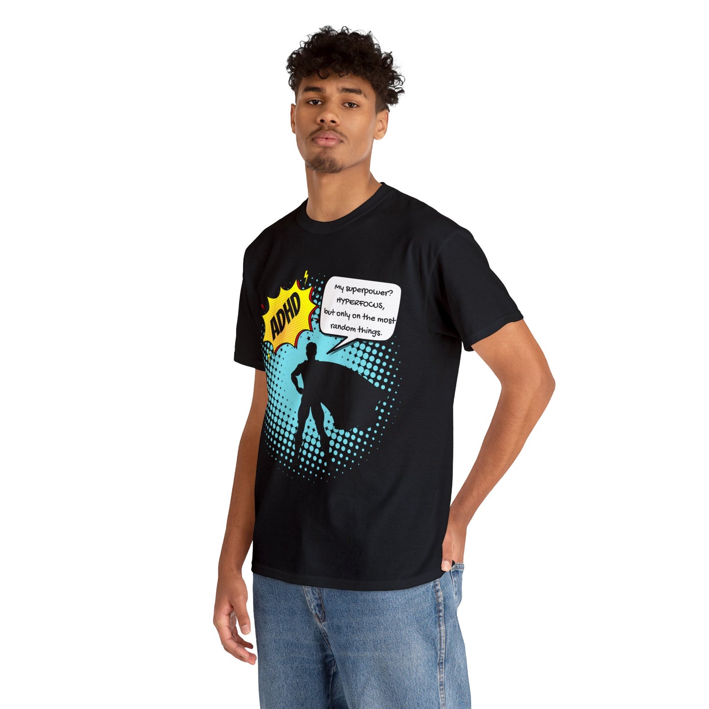 ADHD Superpower Unisex Tee - Embrace Hyperfocus with Humor! (Male Superhero)