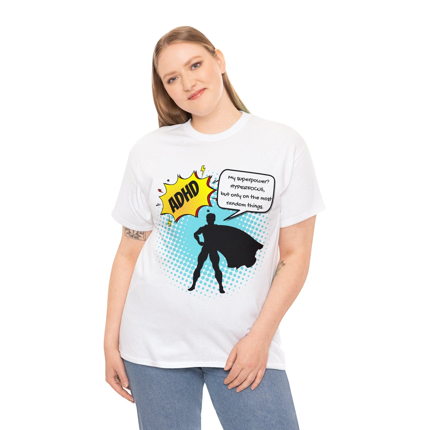 ADHD Superpower Unisex Tee - Embrace Hyperfocus with Humor! (Male Superhero)