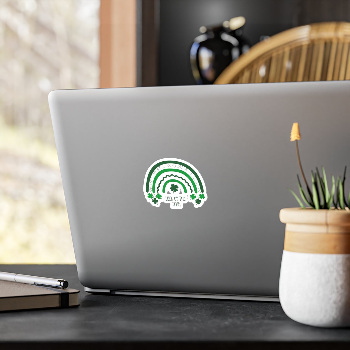 Embrace the Charm: 'Luck of the Irish' Sticker with Green Rainbow and 4 Leaf Clovers - Durable, Water-Resistant, and Removable!