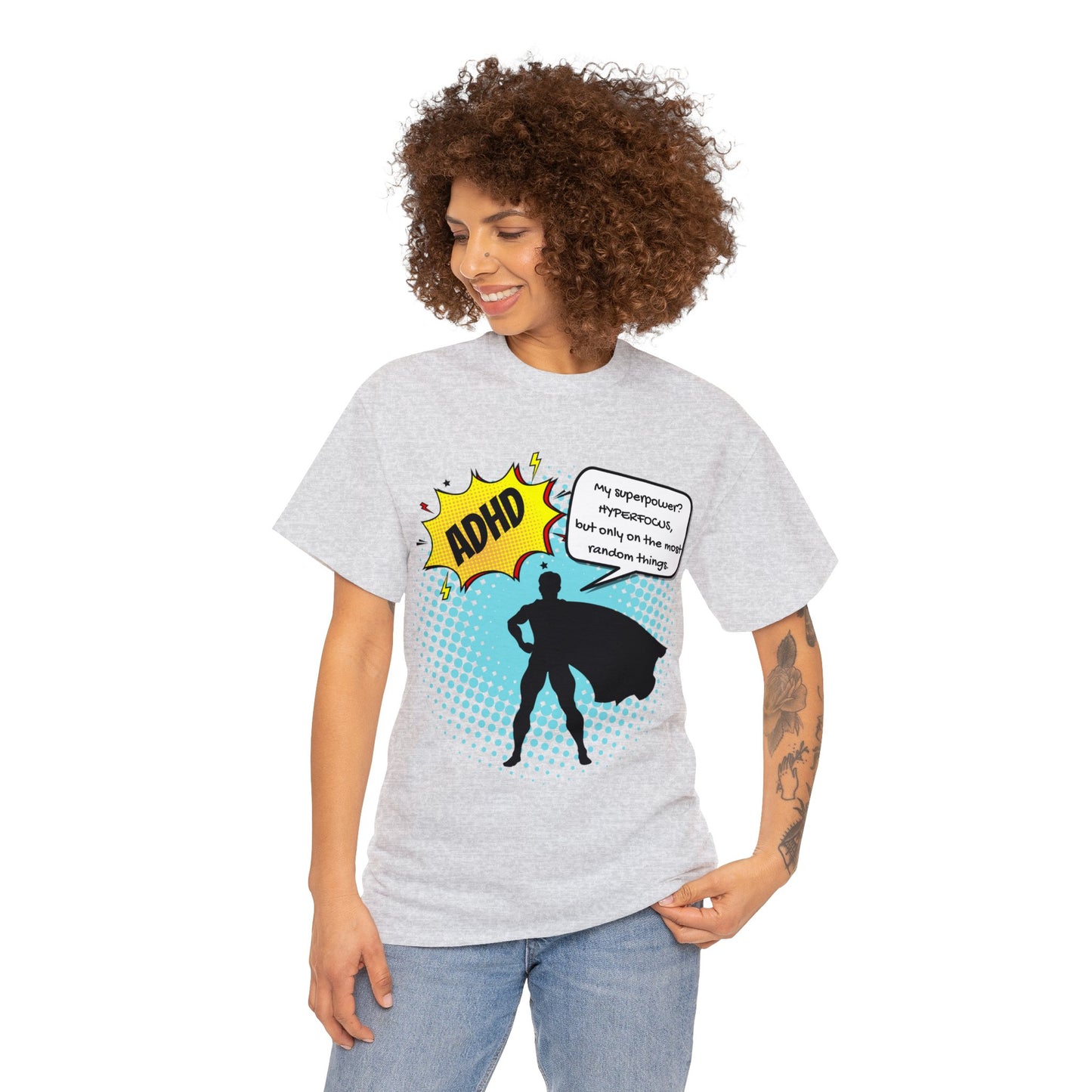 ADHD Superpower Unisex Tee - Embrace Hyperfocus with Humor! (Male Superhero)