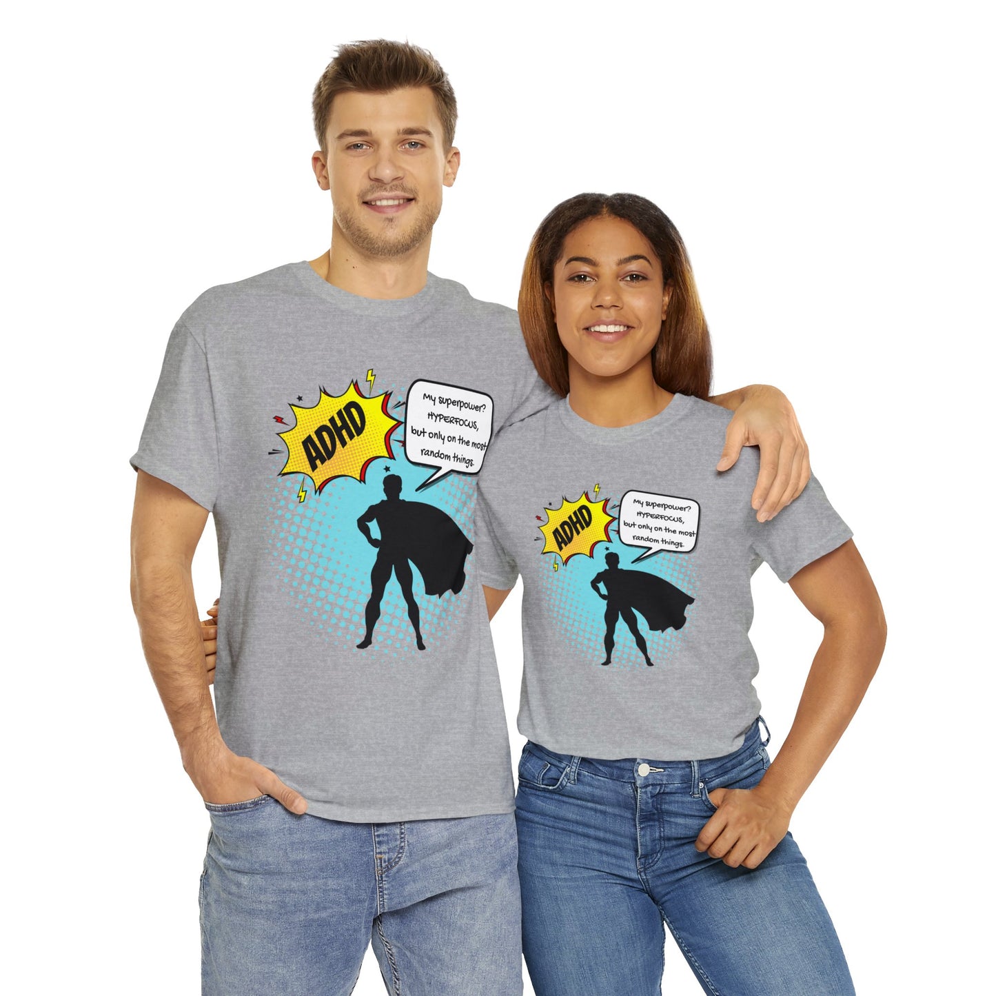 ADHD Superpower Unisex Tee - Embrace Hyperfocus with Humor! (Male Superhero)