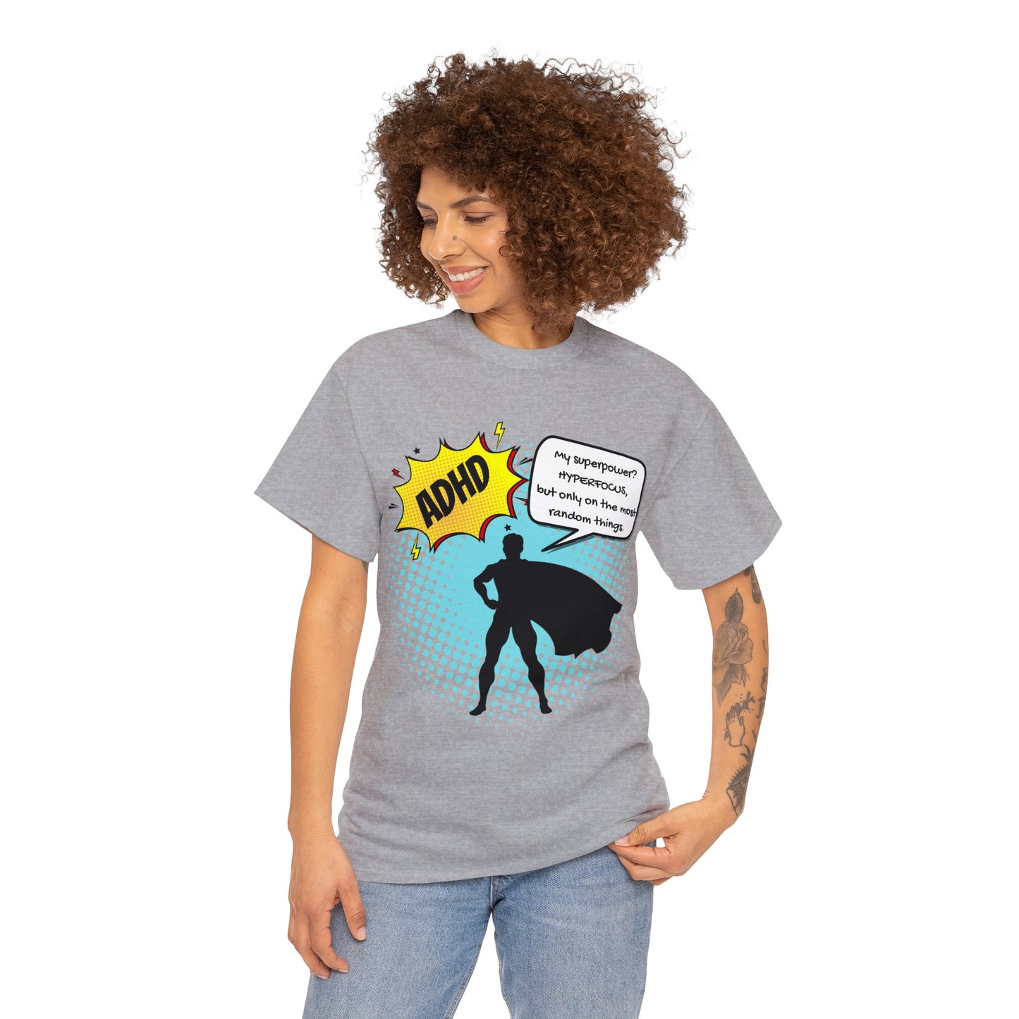 ADHD Superpower Unisex Tee - Embrace Hyperfocus with Humor! (Male Superhero)