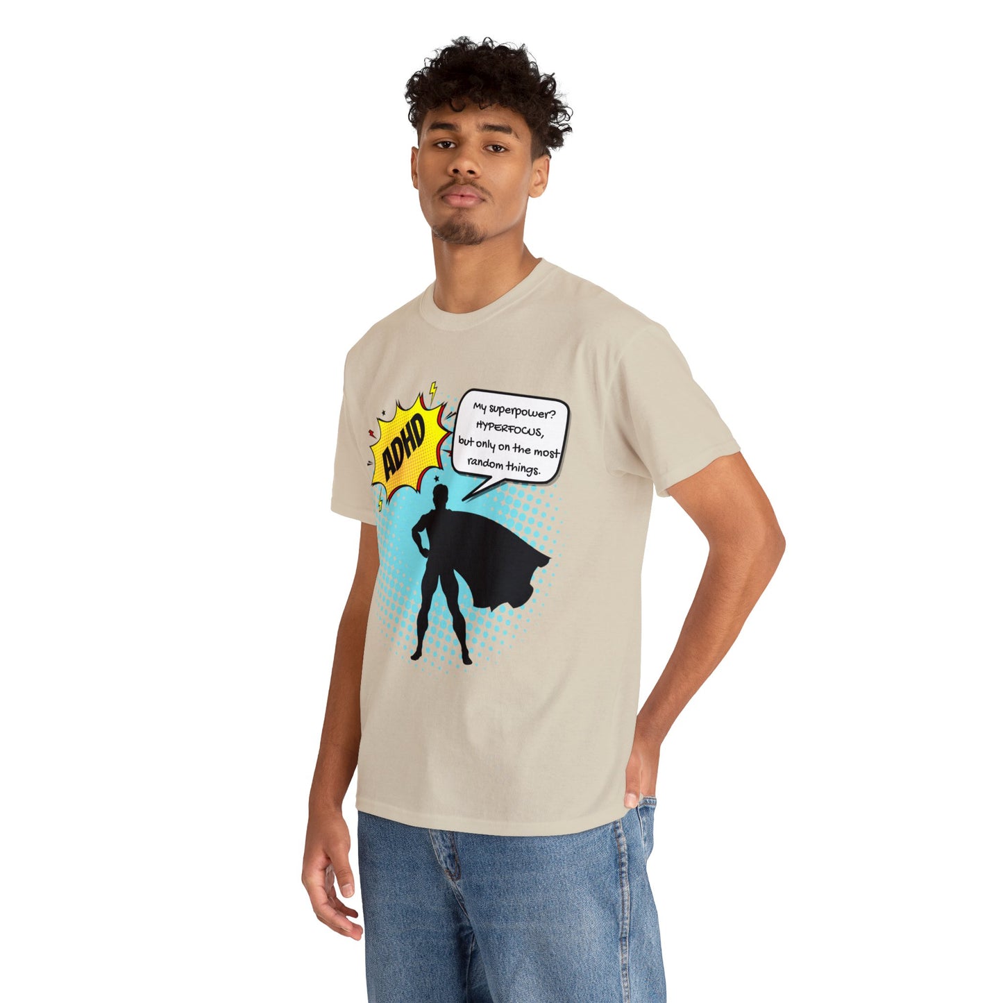 ADHD Superpower Unisex Tee - Embrace Hyperfocus with Humor! (Male Superhero)