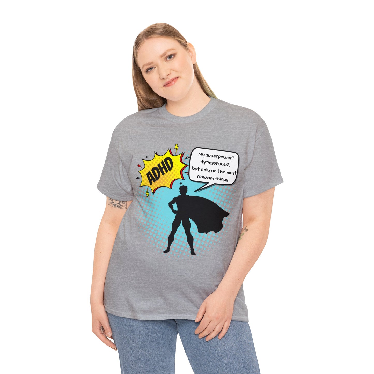 ADHD Superpower Unisex Tee - Embrace Hyperfocus with Humor! (Male Superhero)