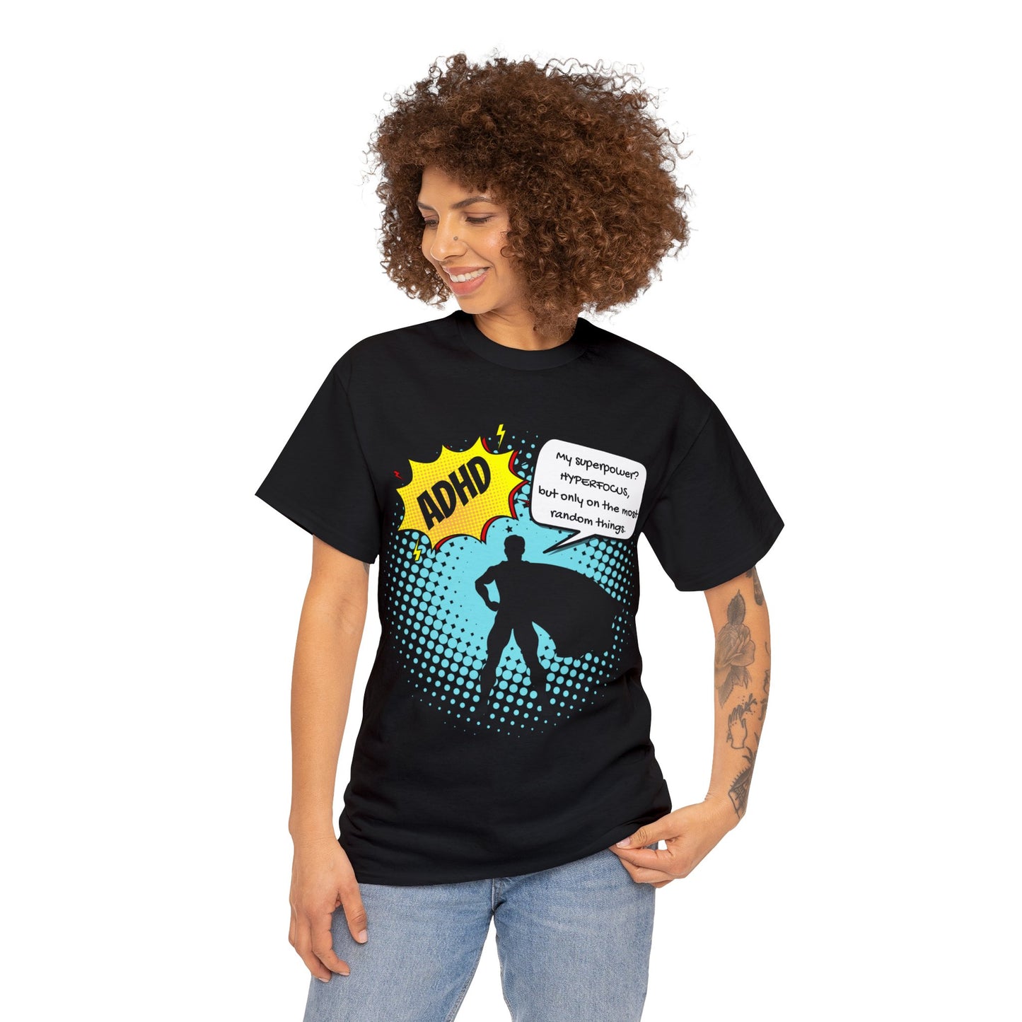 ADHD Superpower Unisex Tee - Embrace Hyperfocus with Humor! (Male Superhero)