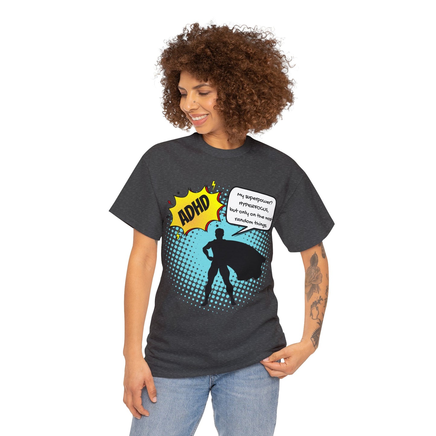 ADHD Superpower Unisex Tee - Embrace Hyperfocus with Humor! (Male Superhero)