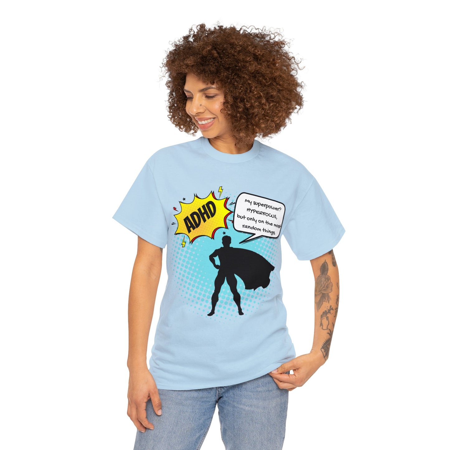 ADHD Superpower Unisex Tee - Embrace Hyperfocus with Humor! (Male Superhero)