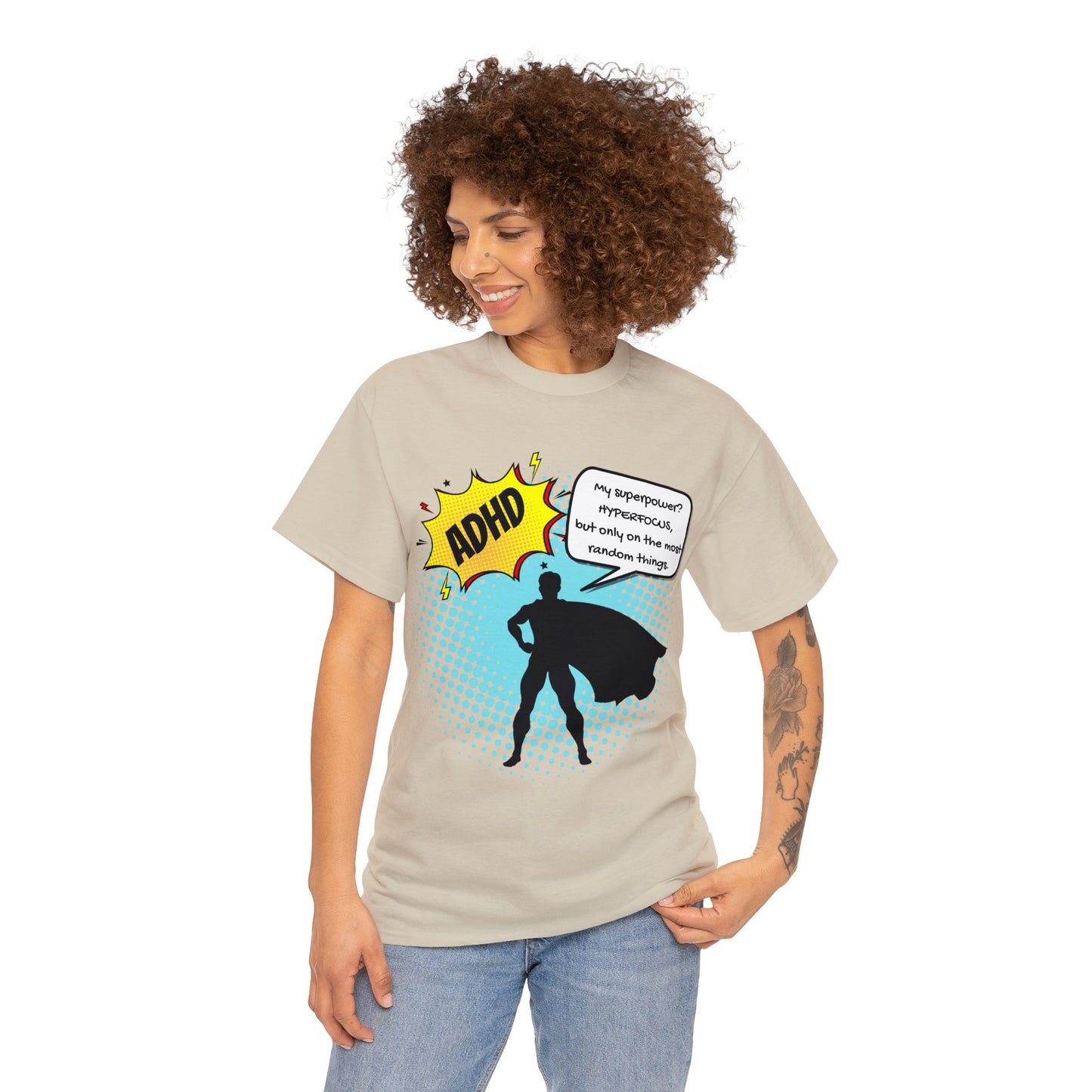 ADHD Superpower Unisex Tee - Embrace Hyperfocus with Humor! (Male Superhero)
