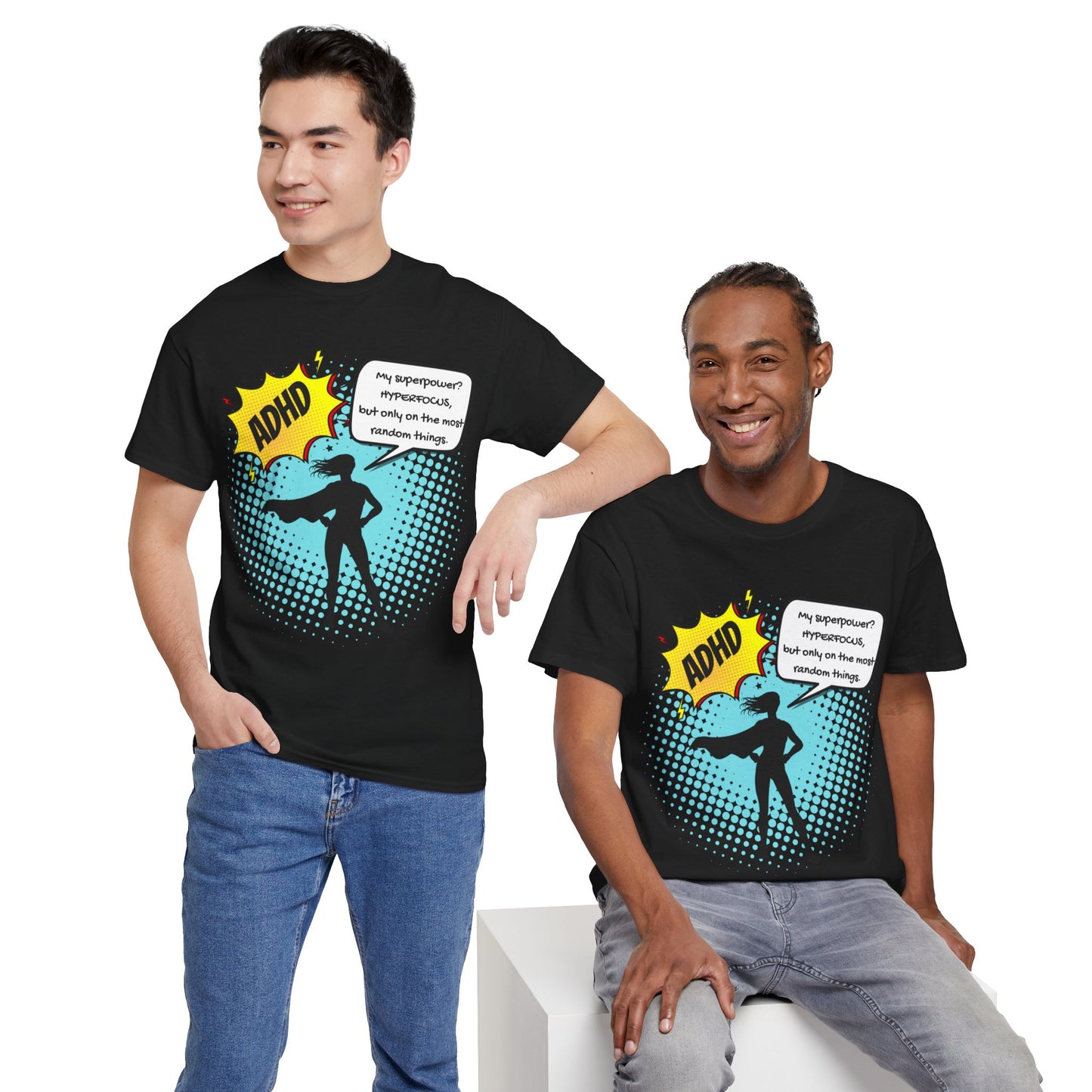 ADHD Superpower Unisex Tee - Embrace Hyperfocus with Humor! (Female Superhero)