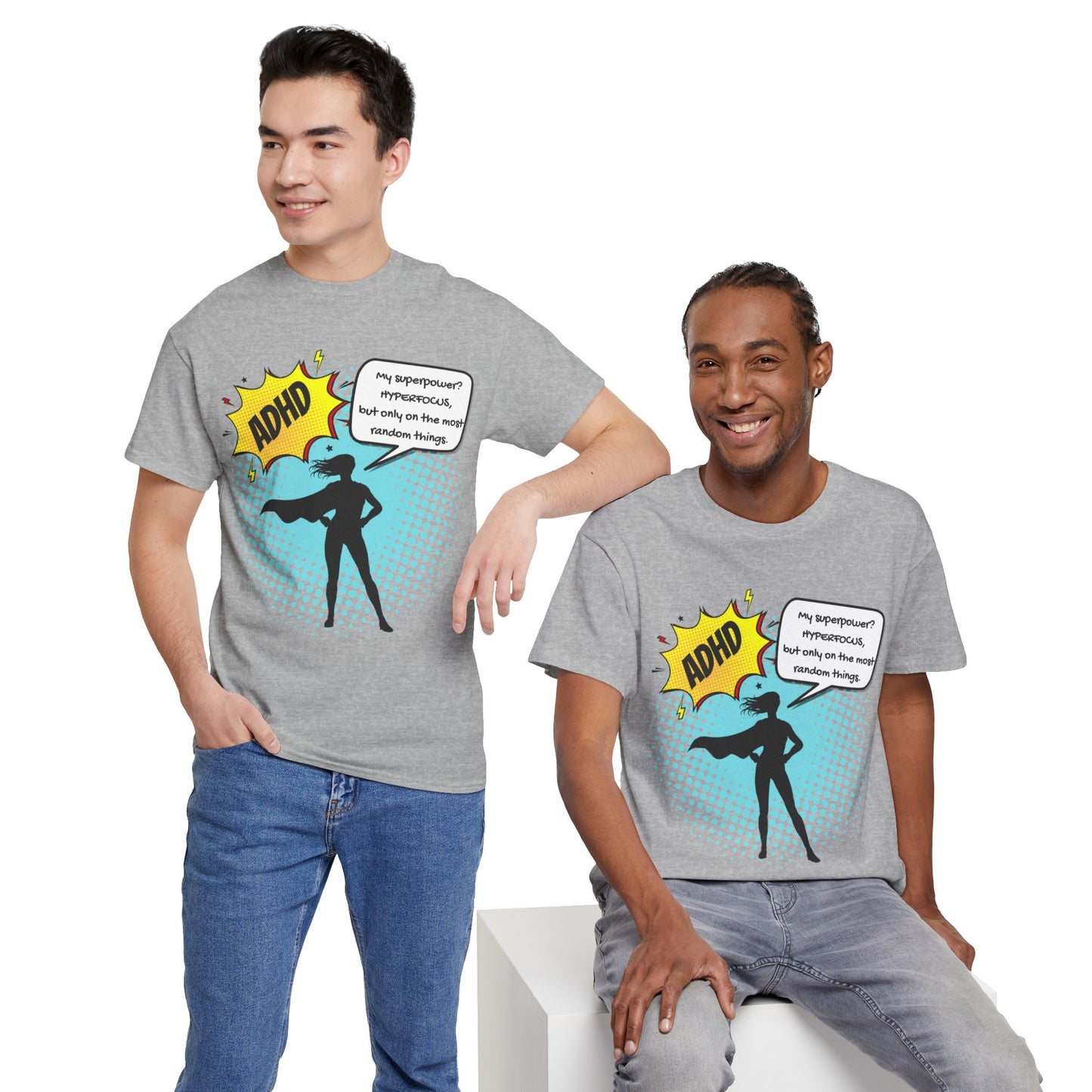 ADHD Superpower Unisex Tee - Embrace Hyperfocus with Humor! (Female Superhero)