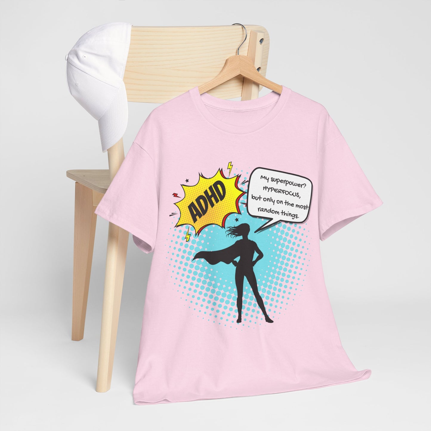 ADHD Superpower Unisex Tee - Embrace Hyperfocus with Humor! (Female Superhero)