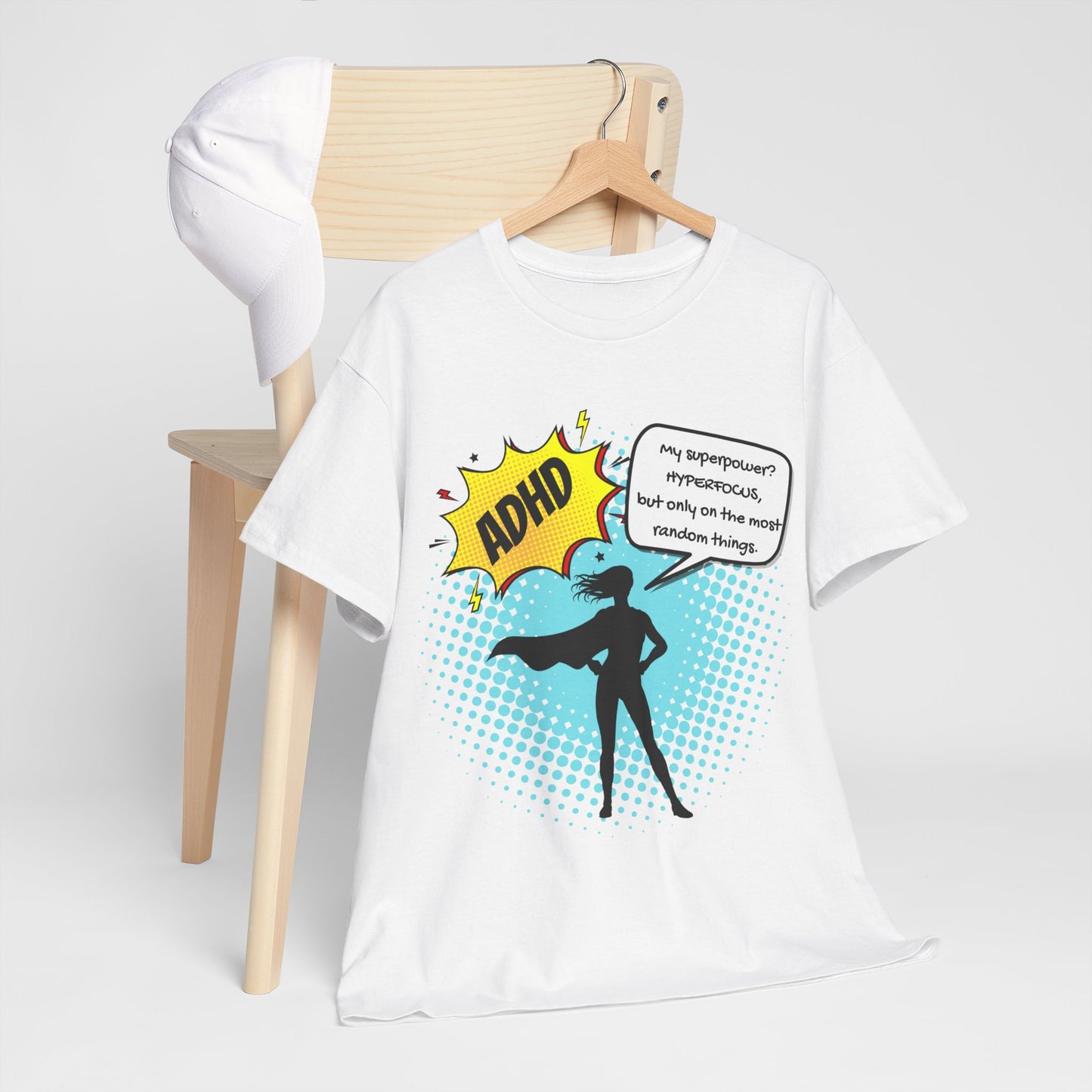 ADHD Superpower Unisex Tee - Embrace Hyperfocus with Humor! (Female Superhero)