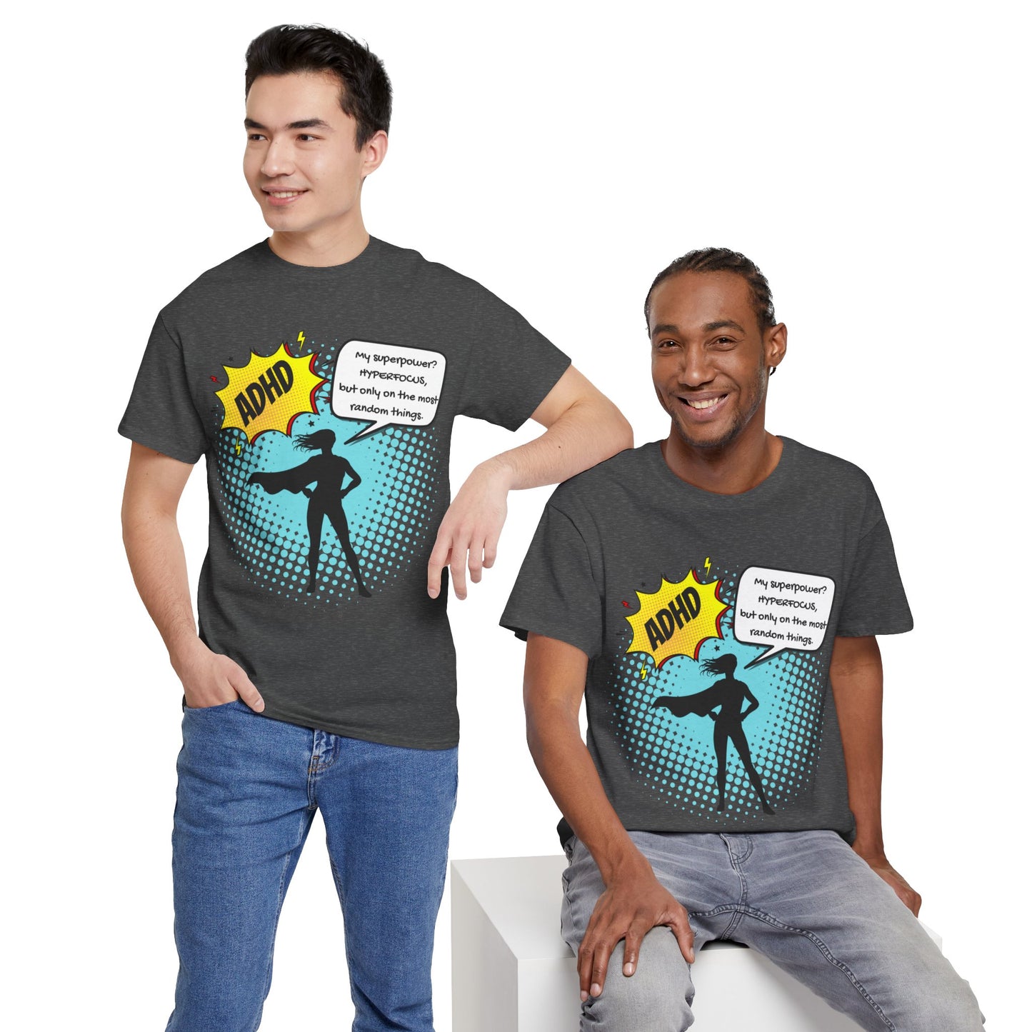 ADHD Superpower Unisex Tee - Embrace Hyperfocus with Humor! (Female Superhero)