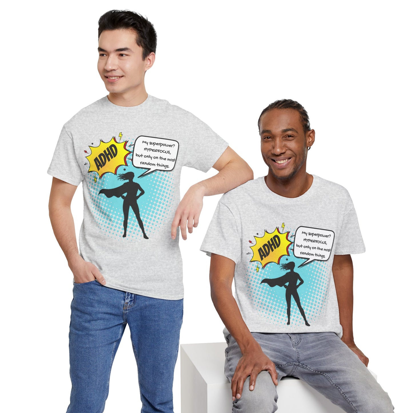 ADHD Superpower Unisex Tee - Embrace Hyperfocus with Humor! (Female Superhero)