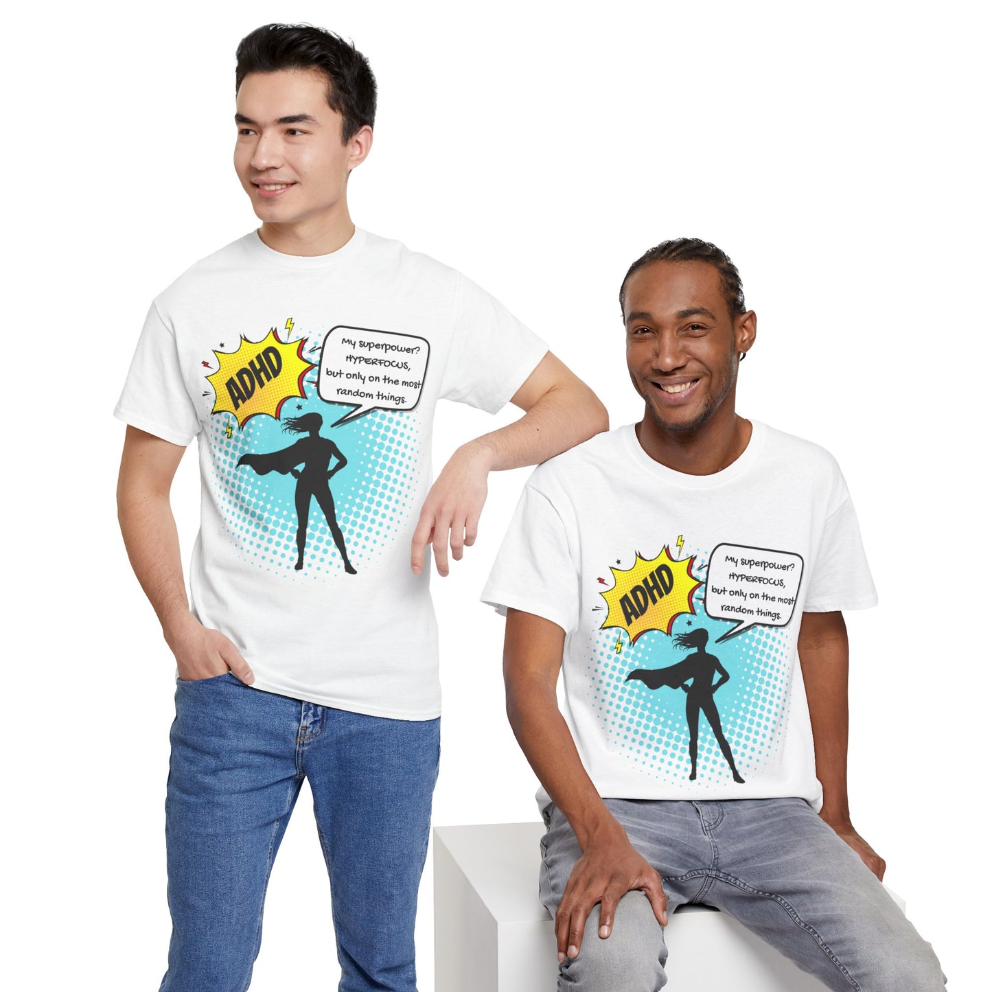 ADHD Superpower Unisex Tee - Embrace Hyperfocus with Humor! (Female Superhero)