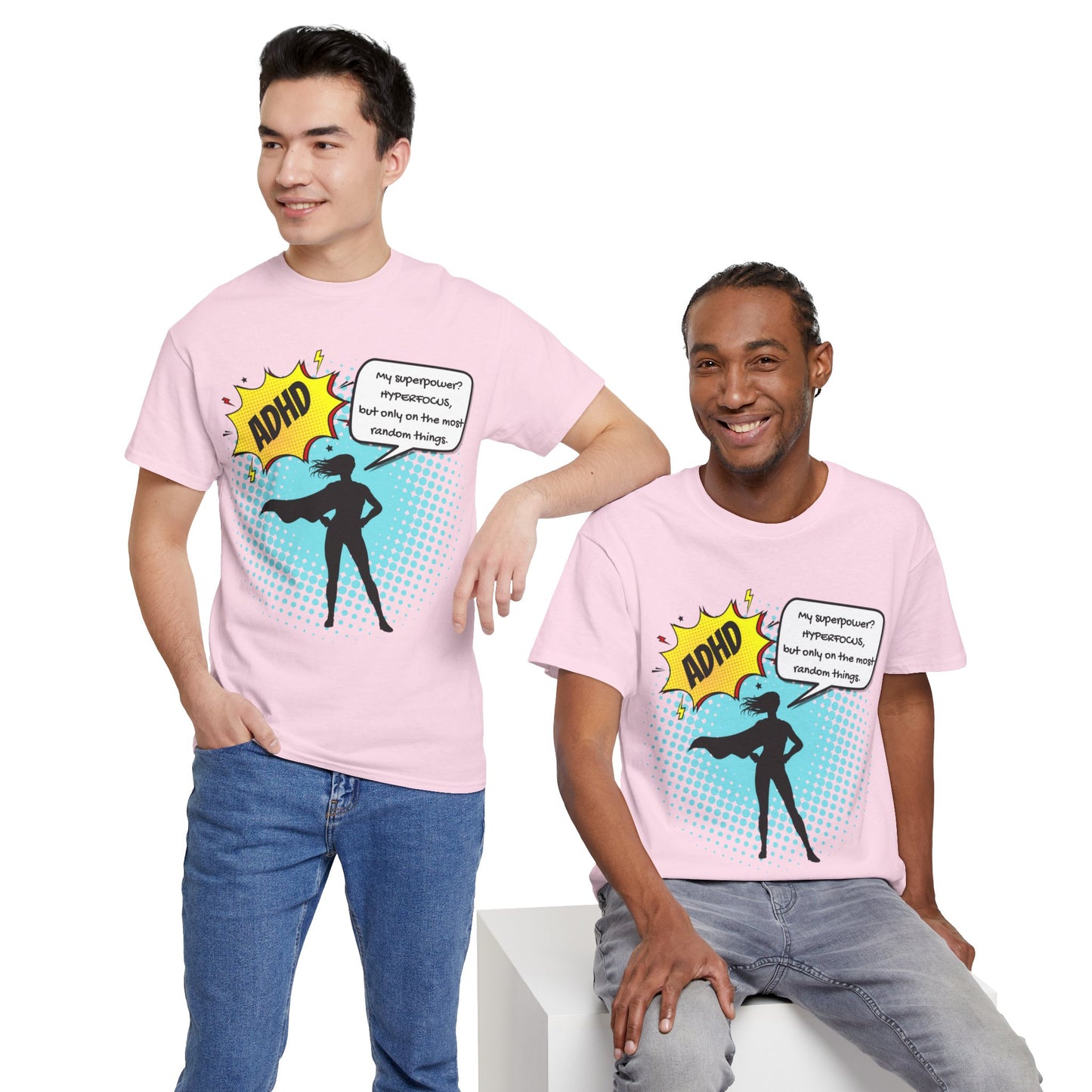 ADHD Superpower Unisex Tee - Embrace Hyperfocus with Humor! (Female Superhero)